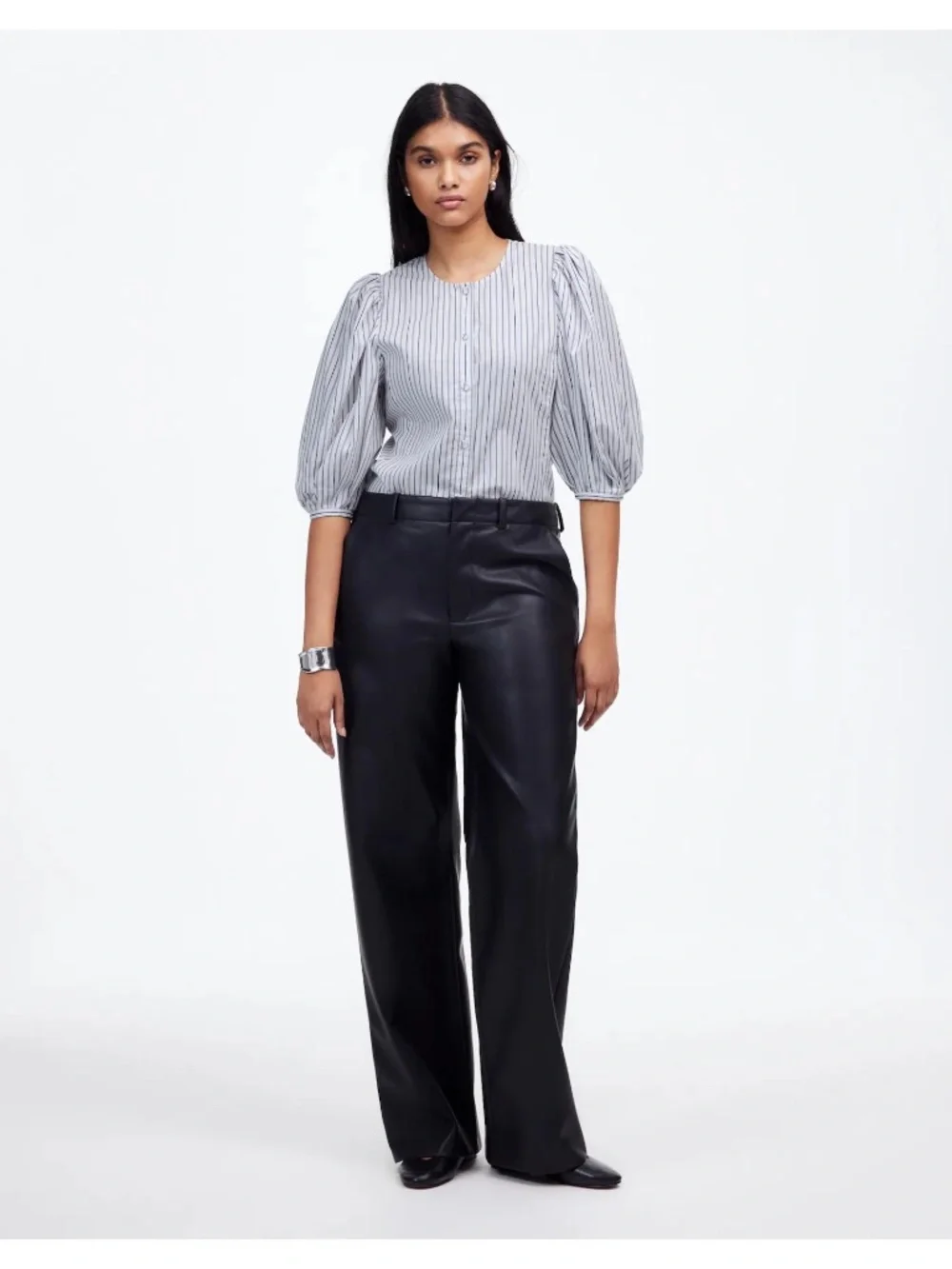 Madewell Puff-Sleeve Button Up Top in Stripe‎ NWT